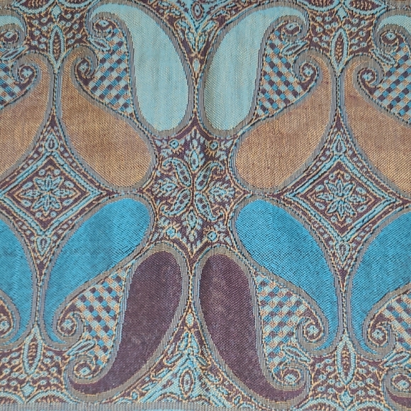 Pashmina Scarf Wrap Cashmere Blend Paisley Blue Purple Brown Knotted Fringe - Picture 6 of 9